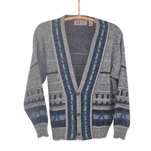 Vintage 90s Michael Gerald Size Medium Aztec‎ Cardigan Sweater Acrylic
